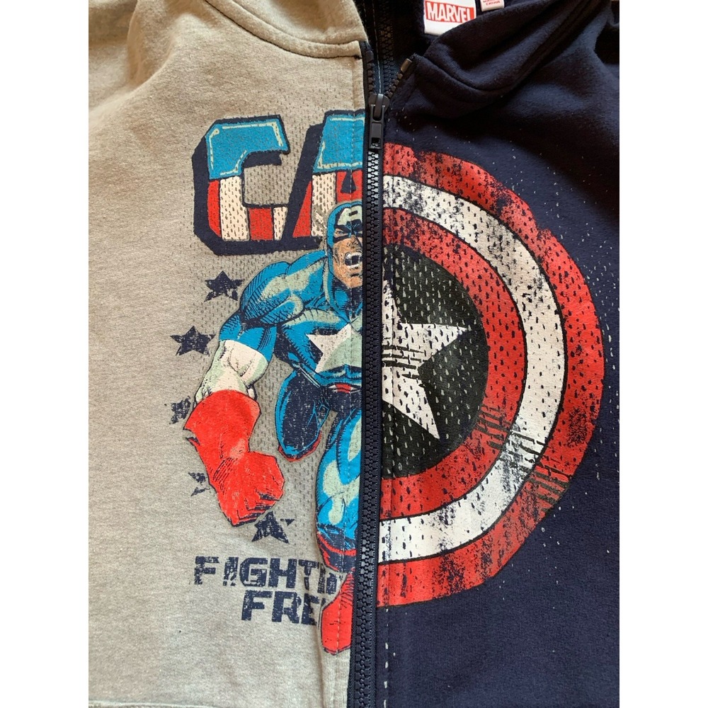 Captain America‎ Hoodie Mens Large Blue Gray Marvel Full Zip Sweatshirt Hero